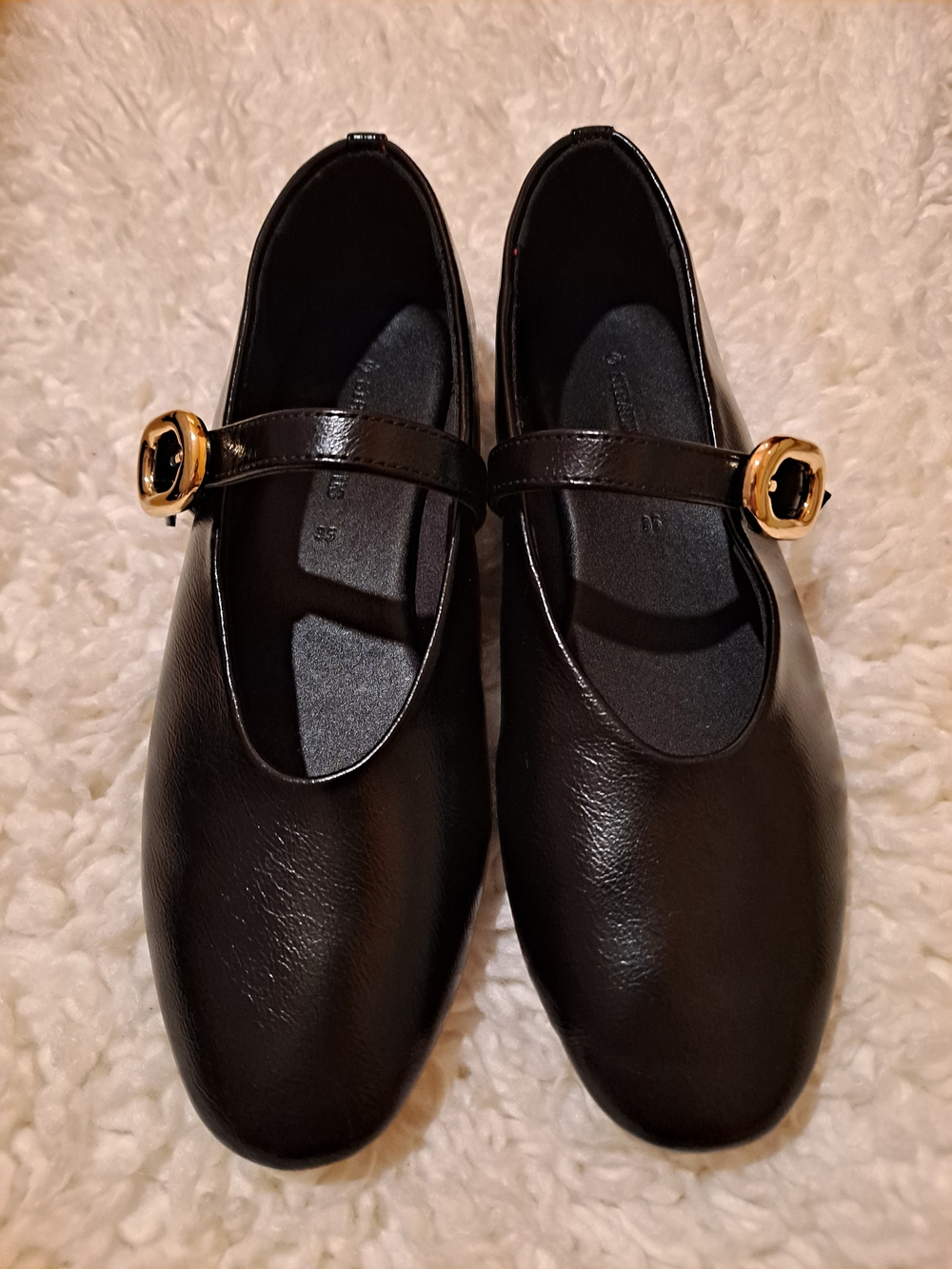 Black Mary Jane Flats with Gold Buckle